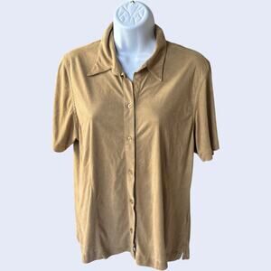 Monterey S Faux Suede Shirt Tan Short Sleeve Button-Up
